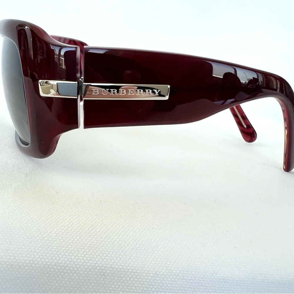 BURBERRY B 4015 3017 Gray Gradient Lenses Dark Burgundy Frame Sunglasses NWB